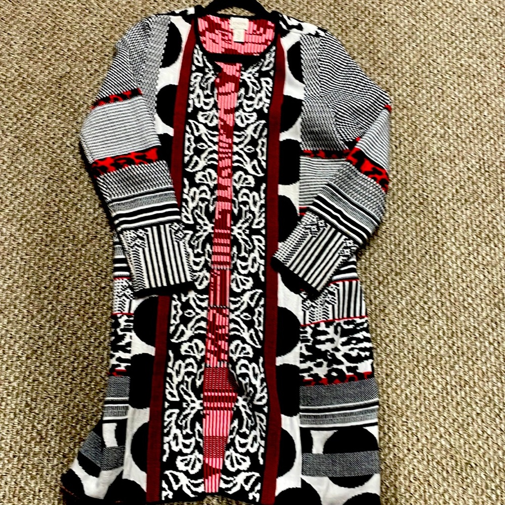 Chico’s cotton blend long jacket in monochromatic colors